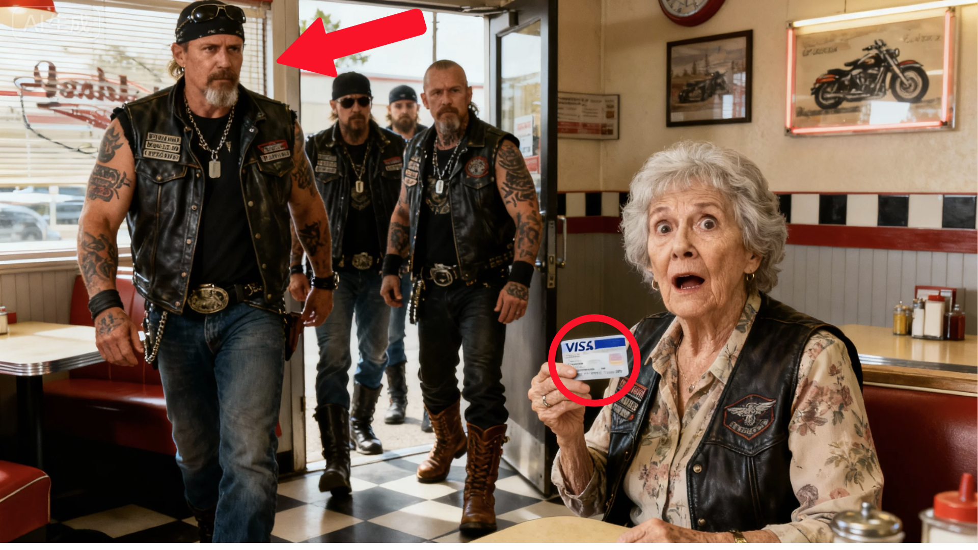 Old Lady Crying in Diner Her Card Declined — When Bikers Sees Her, He Calls His Entire Club